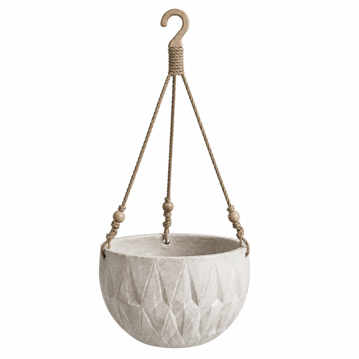 Hängepflanztopf 25 cm aus Beton in Creme mit Seilaufhängung für Balkon und Terrasse