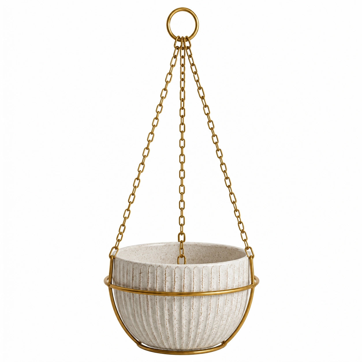 Hängeblumentopf 20 x 15 cm Keramik Weiß Gold mit Kettenaufhängung