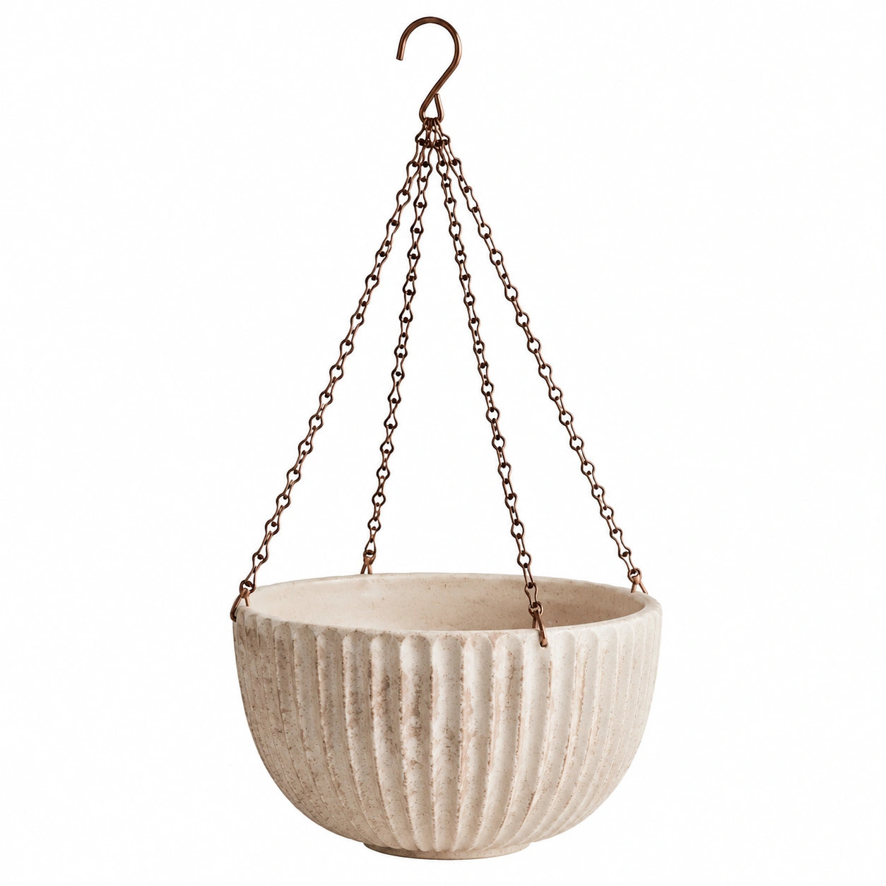 Hängender Blumentopf 25 cm Keramik Creme mit Metallketten für Pflanzen