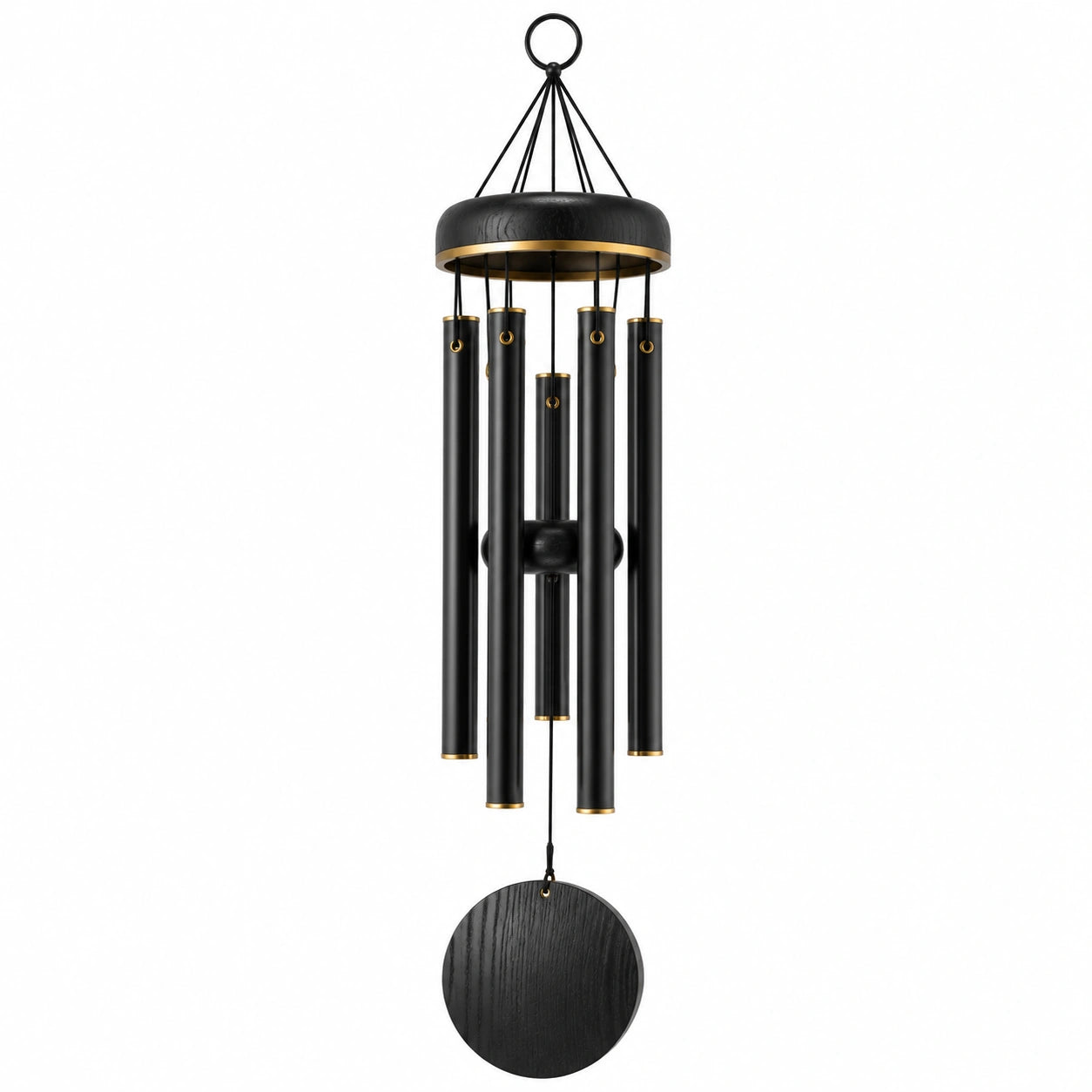 Windspiel 80 cm aus Metall und Holz Schwarz Gold für Innen und Außen