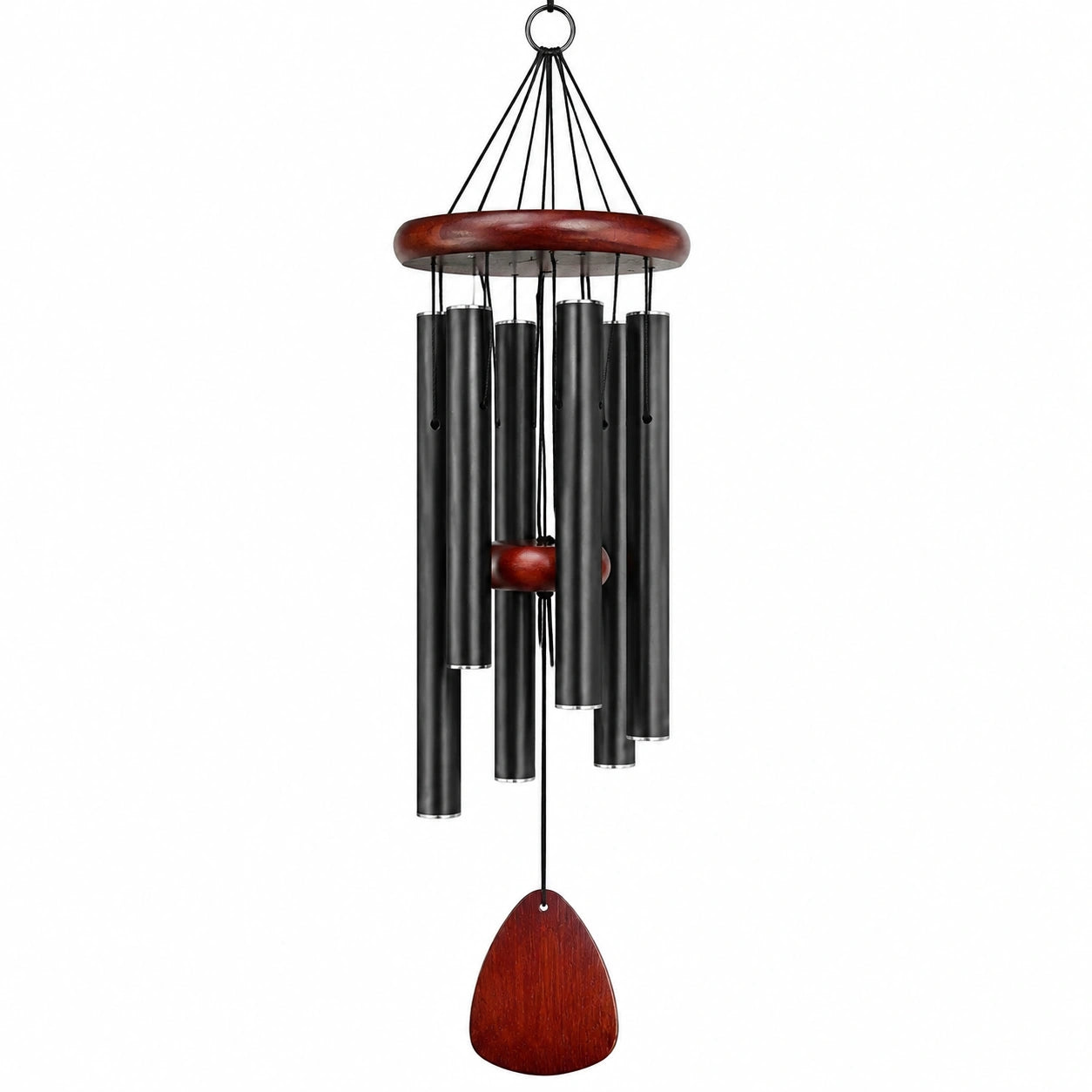Windspiel 90 cm aus Metall und Holz Schwarz Braun für Garten mit Klangröhren
