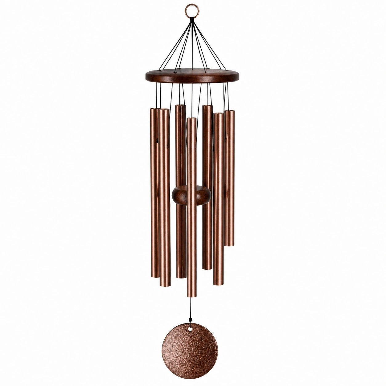 Windspiel 90 cm Metall Holz Kupferbraun für Garten und Balkon hängend
