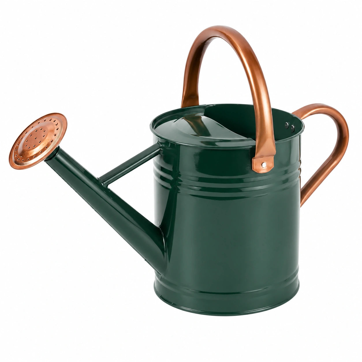 Gießkanne 9 L aus Stahl in Grün/Kupfer mit Brausekopf für Garten und Balkon