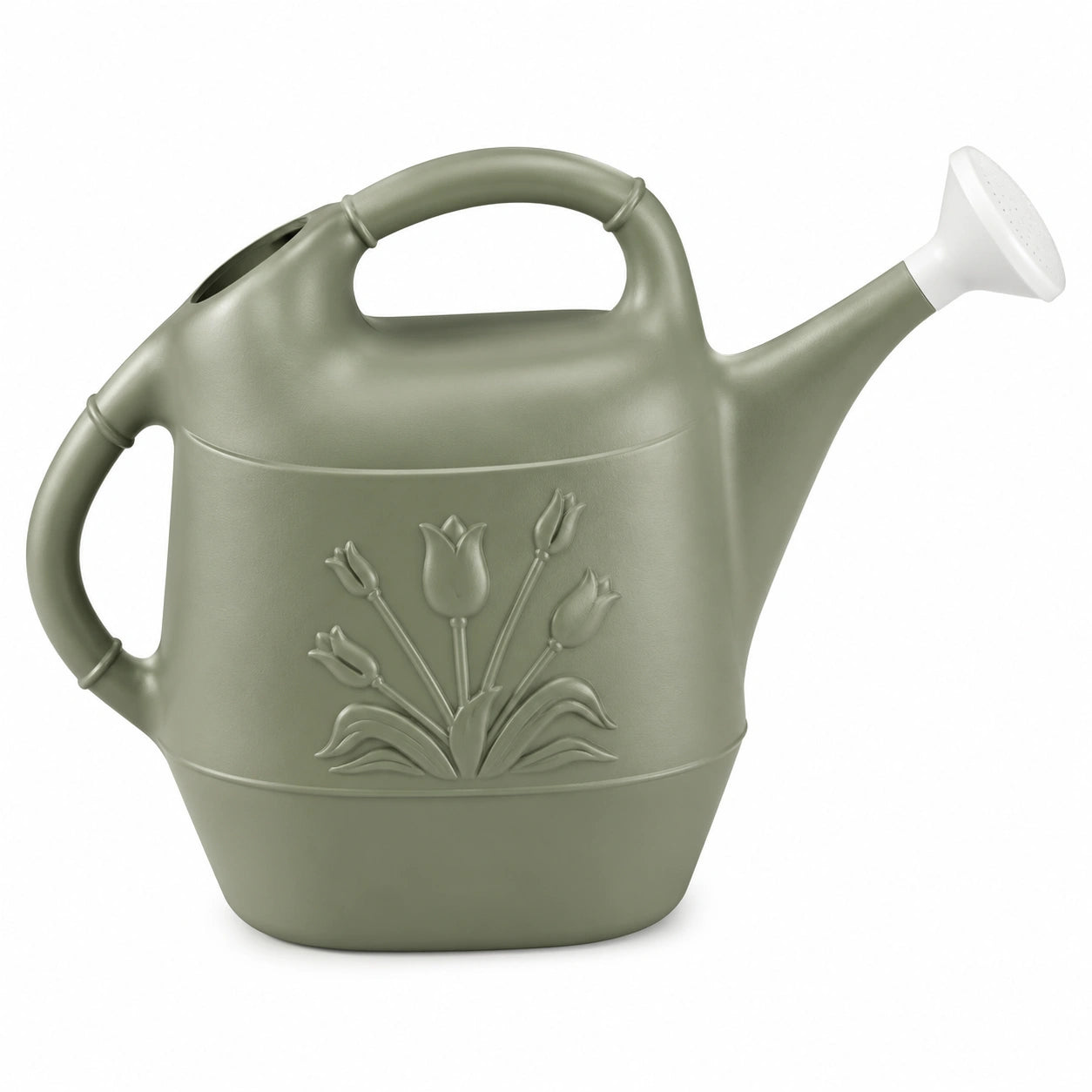 Gießkanne 10 L Kunststoff Salbeigrün mit Brauseaufsatz für Garten Tulpenrelief