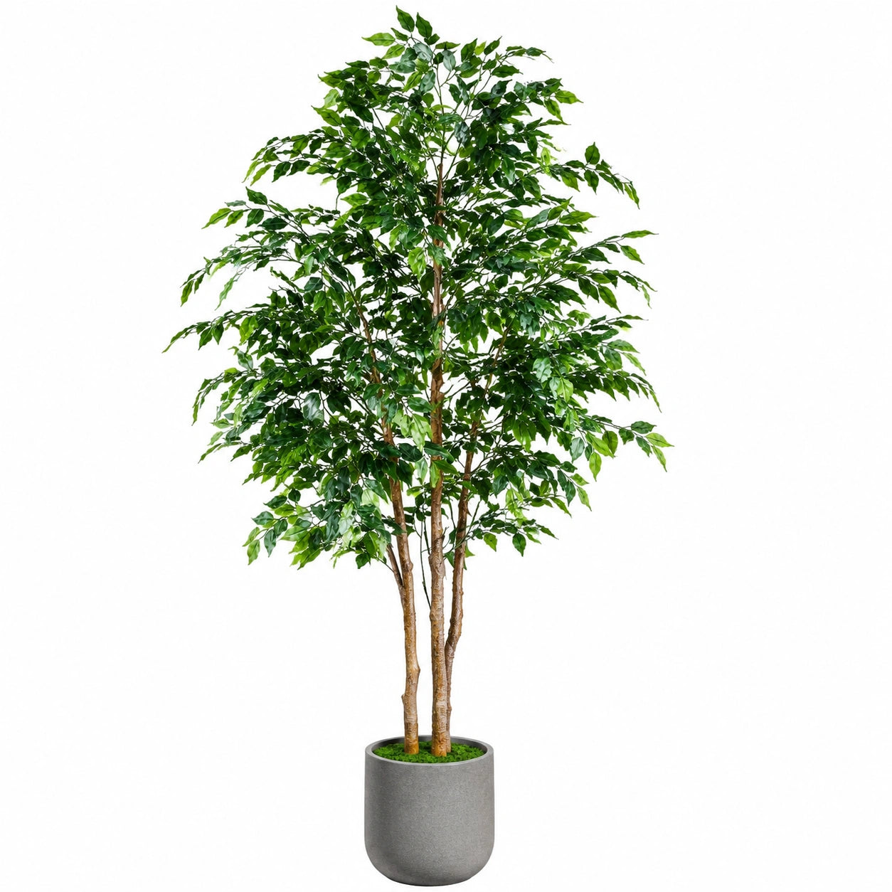 Kunstbaum 180 cm Grün mit Kunststoffblättern und grauem Topf für Innenräume