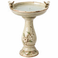 Vogelbad 45 cm Keramik Beige freistehend mit Vogelmotiven