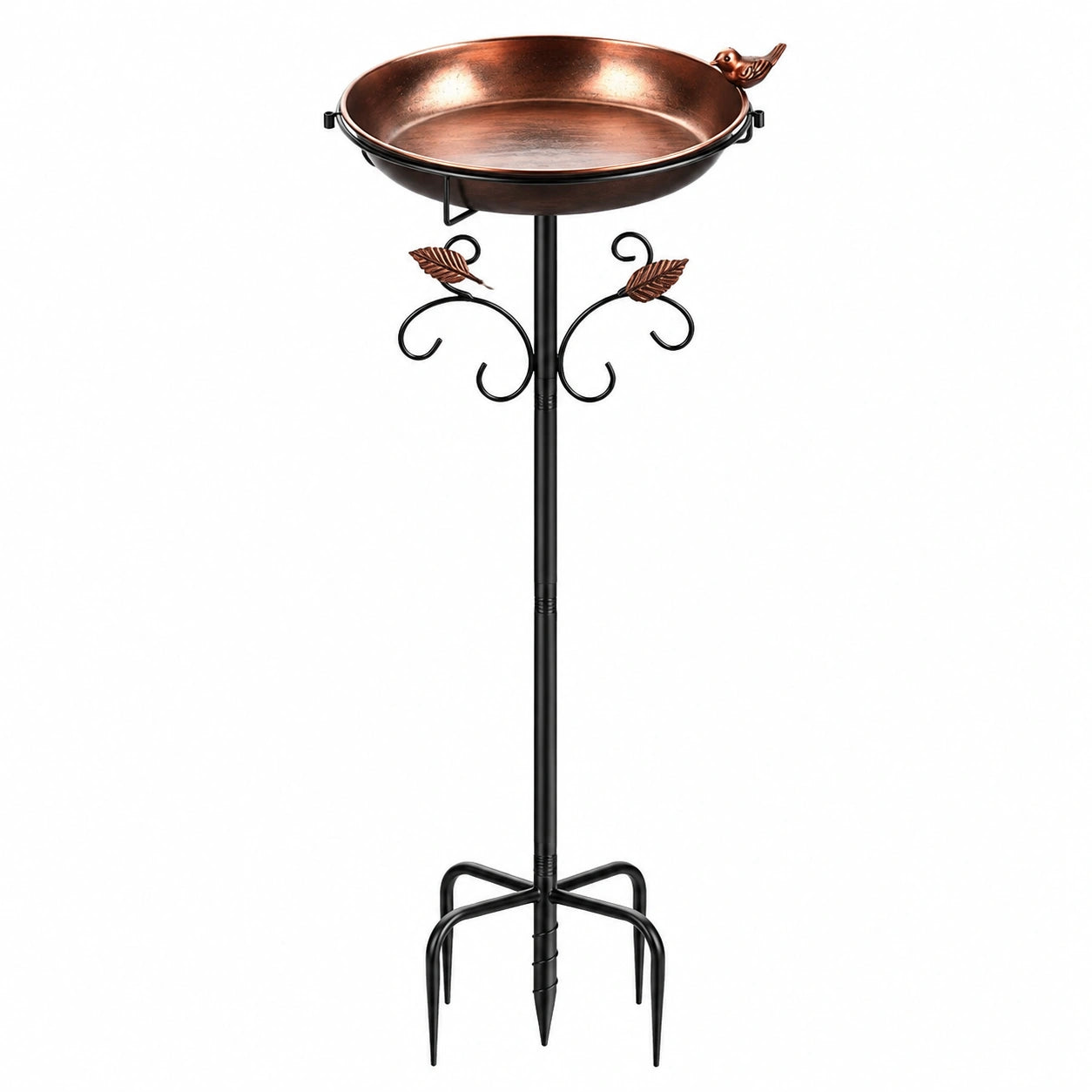 Vogelbad Ø 36 cm Höhe 110 cm Metall Kupferfarben Schwarz Gartenstecker mit Erdspieß