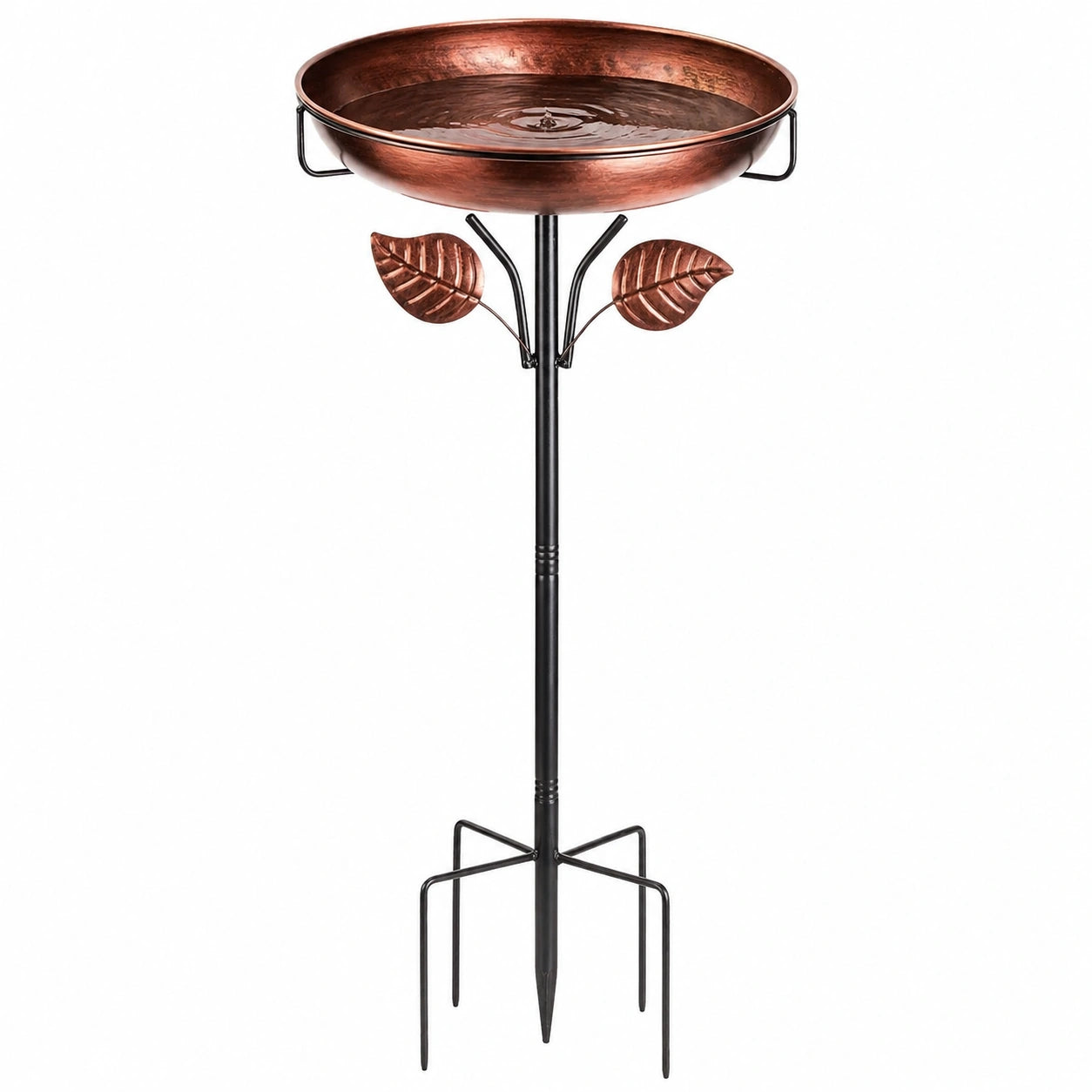 Vogelbad 50 cm Metall Kupfer Schwarz mit Erdspieß Blattdekor