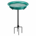 Vogelbad 40 cm Keramik Metall Türkis mit Erdspieß für Garten