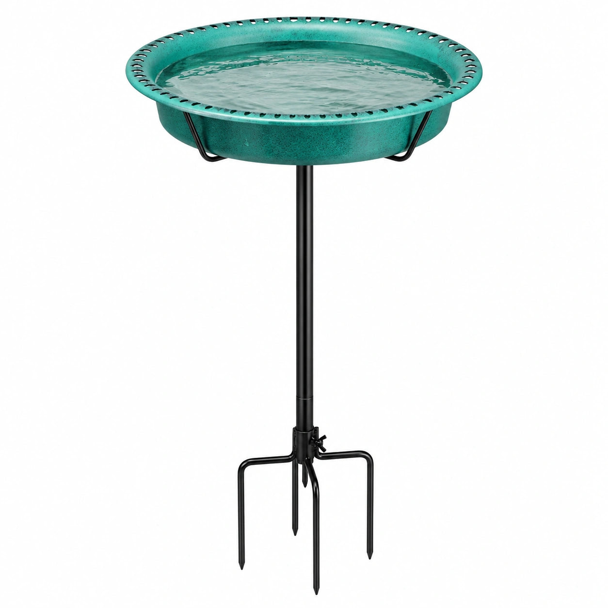 Vogelbad 40 cm Keramik Metall Türkis mit Erdspieß für Garten